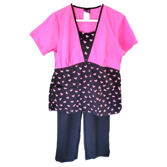 pink panther Tops - Womens Scrubs Set S Pink Panther Top Black Panda Med Pants Bottoms Nurse Medical